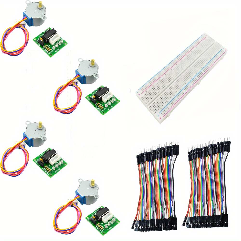 4/7pcs 28BYJ-48 DC 5V Stepper Motor with ULN2003 Driver Test Module Board, Including 400/830-Hole Breadboard and 1pc/2pcs10cm M-to-F Dupont Wires, Compatible with Arduino, Raspberry Pi, ESP32, Perfect for Smart Car and Robot Programming Project