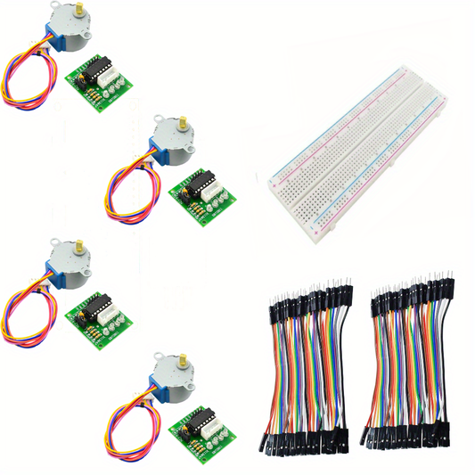 4/7pcs 28BYJ-48 DC 5V Stepper Motor with ULN2003 Driver Test Module Board, Including 400/830-Hole Breadboard and 1pc/2pcs10cm M-to-F Dupont Wires, Compatible with Arduino, Raspberry Pi, ESP32, Perfect for Smart Car and Robot Programming Project